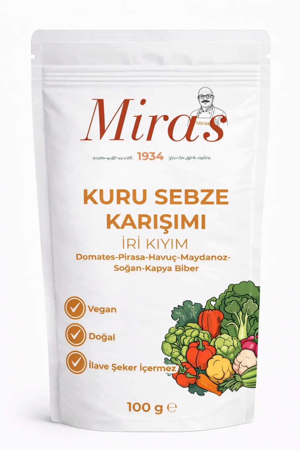 Miras 1934 Karışık Sebze Kurusu, iri kıyım, 100 g ambalajı