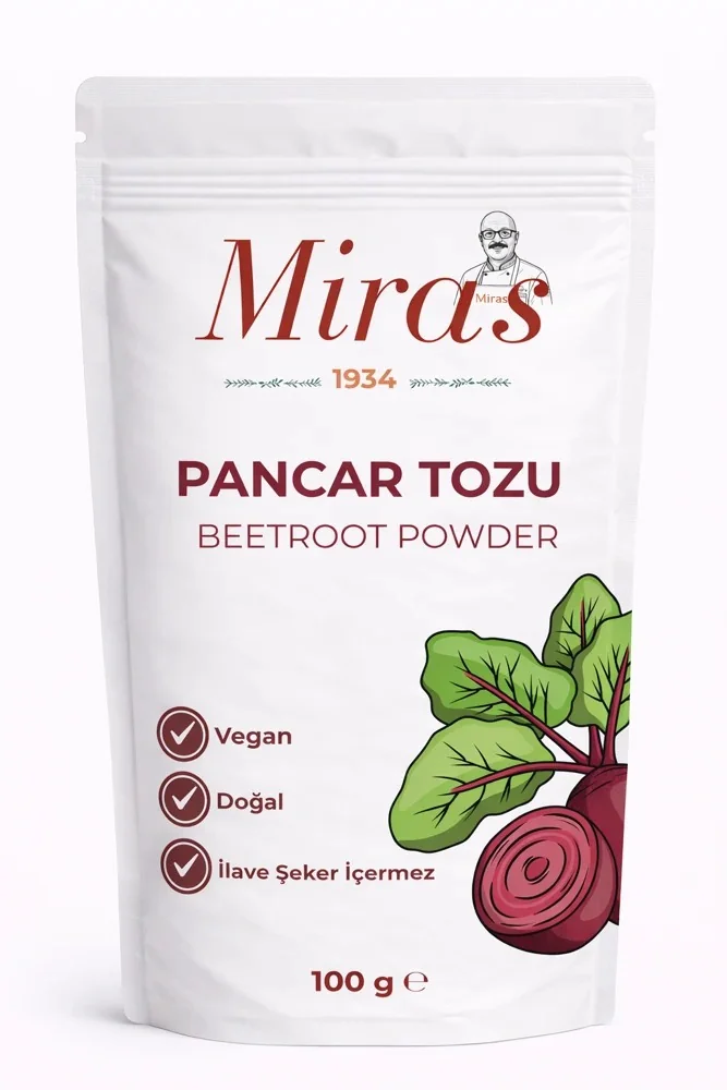 Miras 1934 Pancar Tozu ambalajı, sebze tozları ürün grubundan